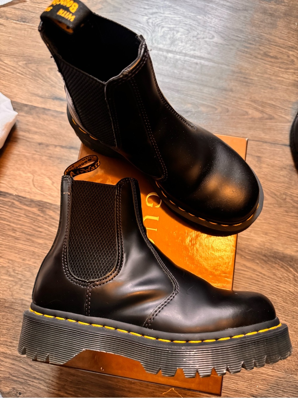 Dr. Martens Black Chelsea Boots with Yellow Stitching
